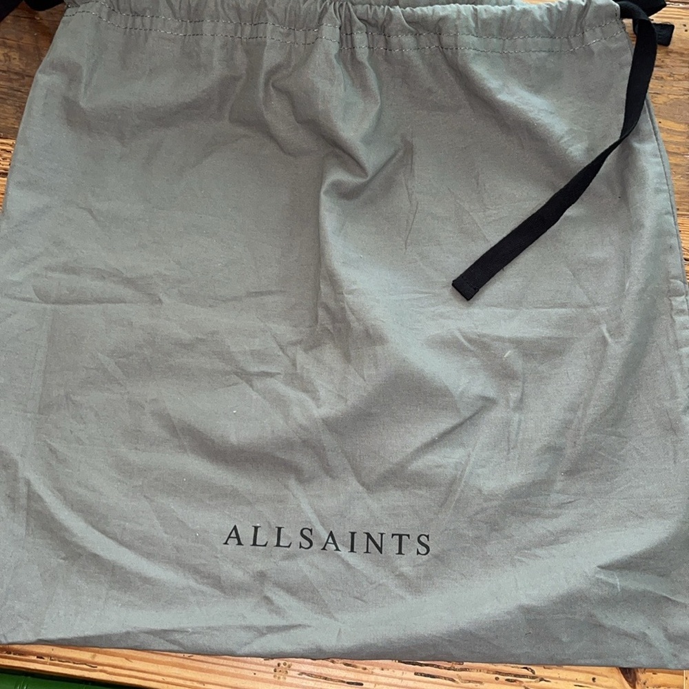 EUC All Saints Pebbled Leather Mushroom Grey Green Hobo Bucket Bag - Picture 7 of 9